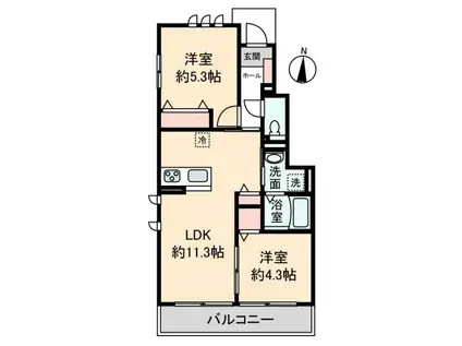 リヴァリエ稲毛(2LDK/1階)の間取り写真