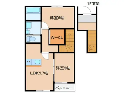 四日市アパートII(2LDK/2階)の間取り写真