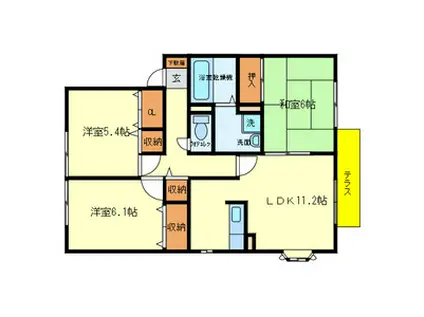 セジュール藤原 B棟(3LDK/1階)の間取り写真