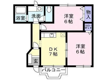 リバーサイドヒルズ(2DK/1階)の間取り写真