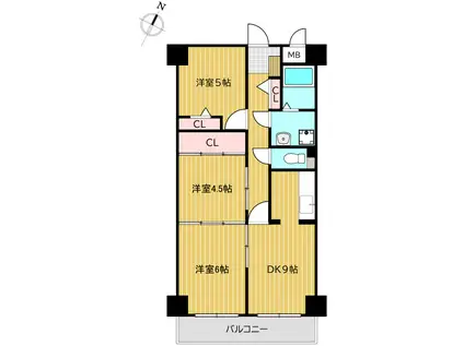ガーデングラス桑野(3DK/2階)の間取り写真