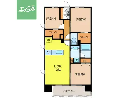 DUO HILLS 長崎宝町(3LDK/14階)の間取り写真