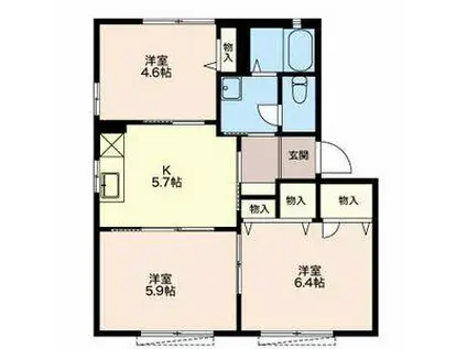 ヴィラグレイス B棟(3K/1階)の間取り写真