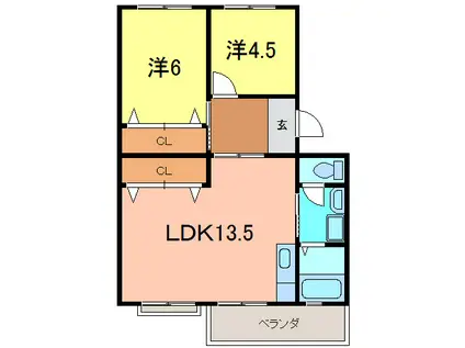 コーポ森脇(2LDK/2階)の間取り写真