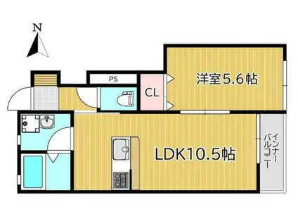 COCORU庭瀬 102(1LDK/1階)の間取り写真