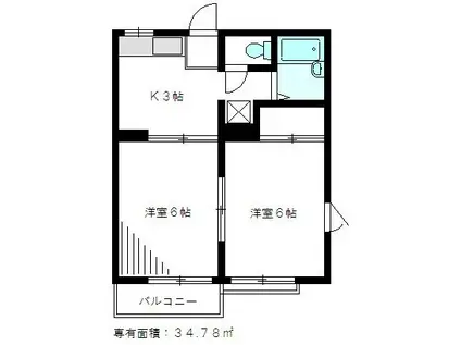 トムハイツ A(2K/2階)の間取り写真