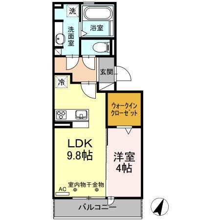 D-ROOM初馬(1LDK/2階)の間取り写真