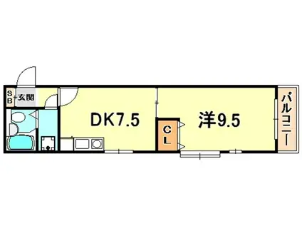 エクセレント・リブ六甲(1DK/2階)の間取り写真