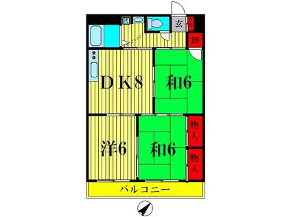 ワンズ・コア新松戸Ⅱ(3DK/2階)の間取り写真