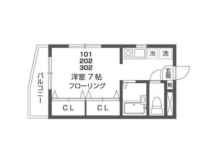 エクセル高輪(1K/1階)の間取り写真