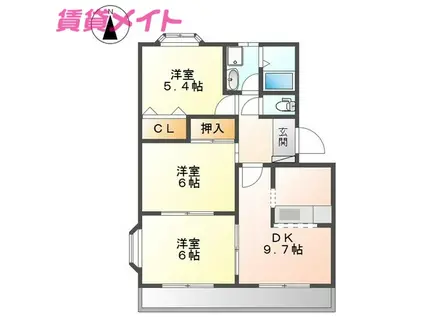 WOOD HILLS A(3DK/2階)の間取り写真