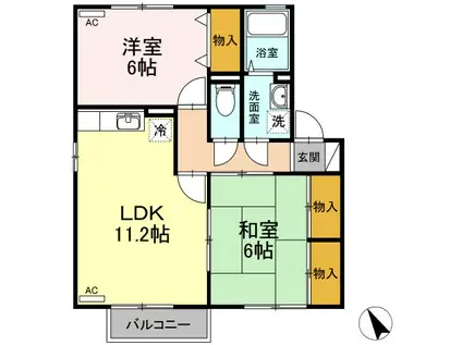 アネックスカガワB棟(2LDK/2階)の間取り写真