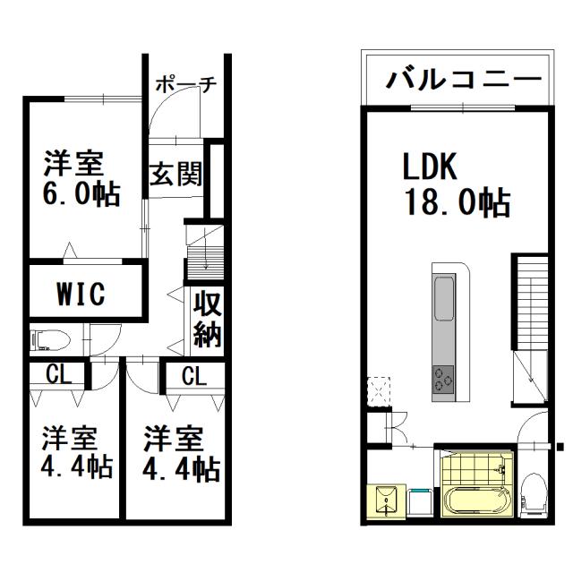 パティオ駕与丁公園(3LDK/1階)の間取り写真