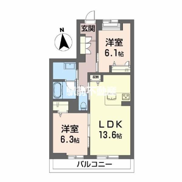 シャーメゾンレジデンス夜明(2LDK/2階)の間取り写真