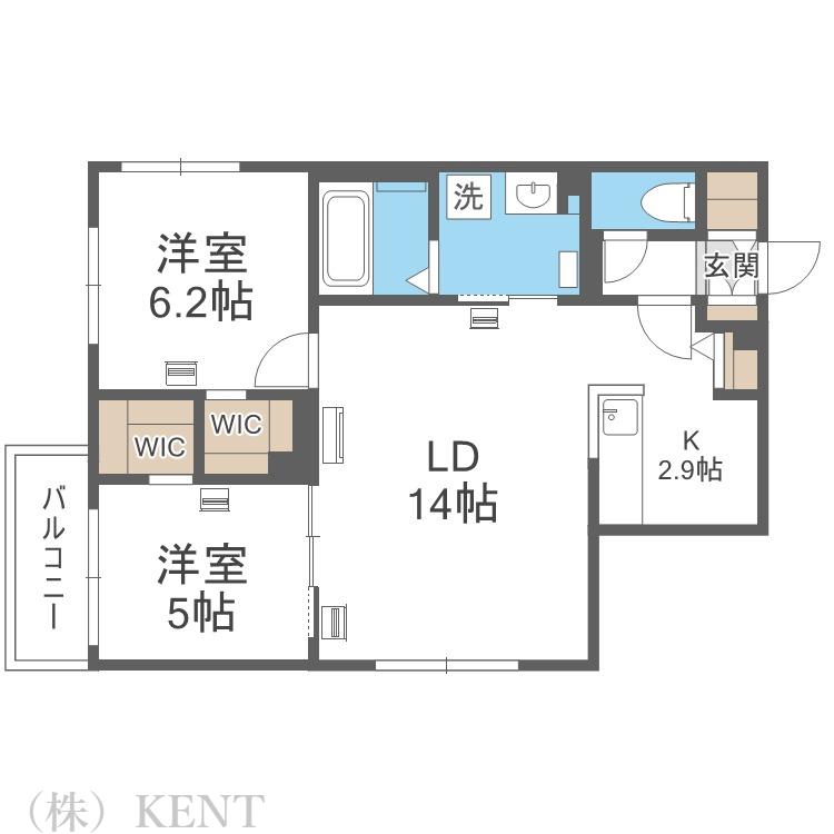 エフュート二十四軒(2LDK/2階)の間取り写真