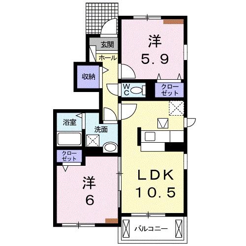 カームA(2LDK/1階)の間取り写真