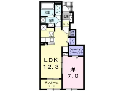 フラット・オークN(1LDK/1階)の間取り写真