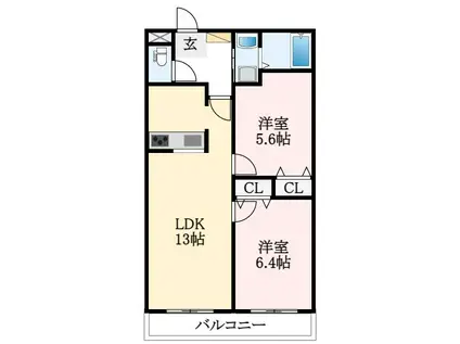 ステラウッド惣社I(2LDK/1階)の間取り写真