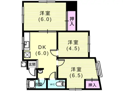 セイワハイツ 北棟(3DK/2階)の間取り写真