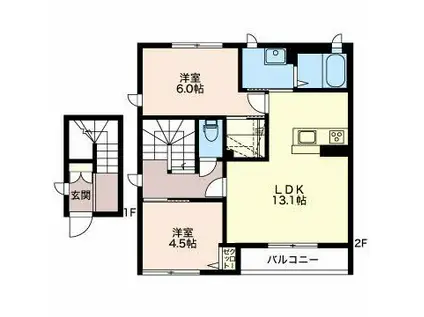 ルナクレールAKIRA B(2LDK/2階)の間取り写真
