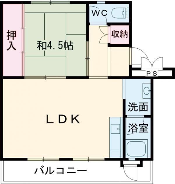 ビレッジハウス吉田宮小路2号棟(1LDK/2階)の間取り写真