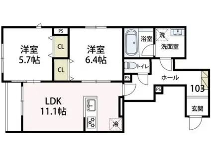 ルガロノイエス(2LDK/1階)の間取り写真