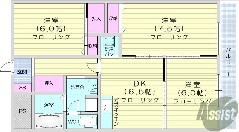 メゾンドール貴富称(3DK/1階)の間取り写真