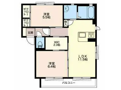 レシェンテA棟(2LDK/2階)の間取り写真