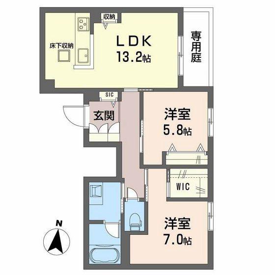 ラウンドヒルズK(2LDK/1階)の間取り写真