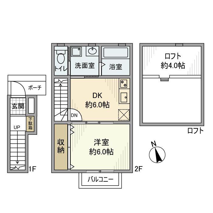 フィオーレ盆栽(1DK/2階)の間取り写真