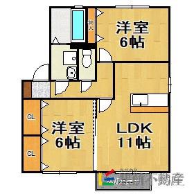 アムール(2LDK/1階)の間取り写真