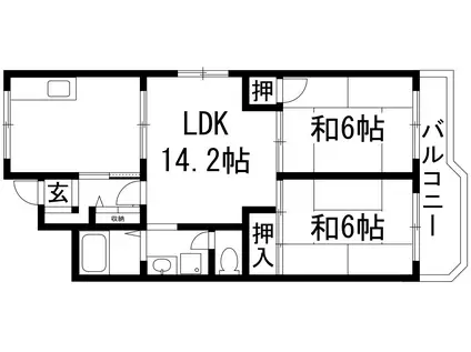 宝塚安倉 12号棟(2LDK/1階)の間取り写真