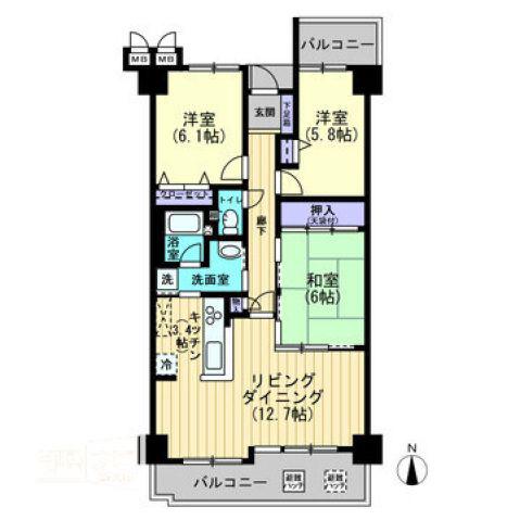 サーパス木之庄(3LDK/2階)の間取り写真