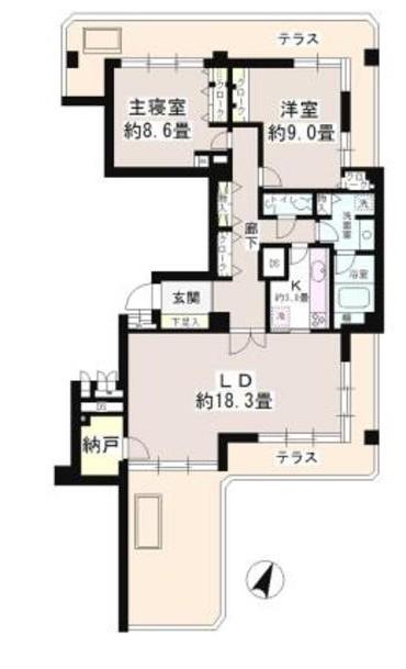 広尾ガーデンヒルズA棟(2LDK/7階)の間取り写真