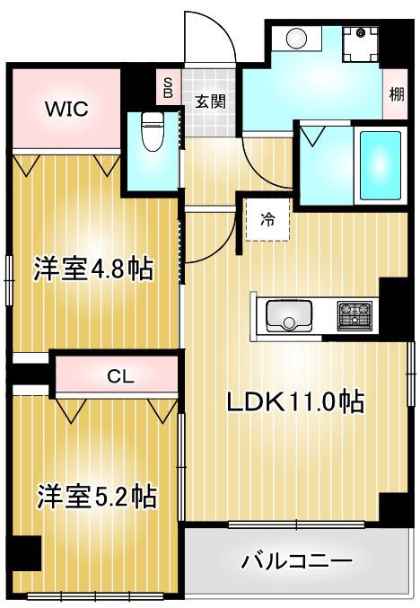ポルタニグラサウス(2LDK/8階)の間取り写真