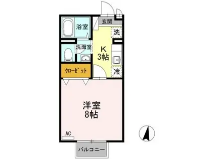 シャルムB棟(1K/2階)の間取り写真