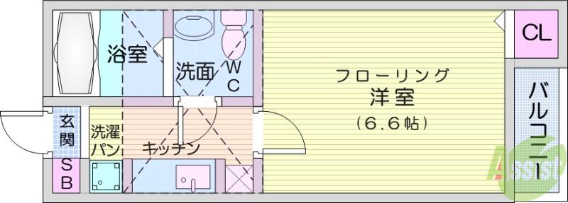 STAGE中田Ⅱ(1K/2階)の間取り写真