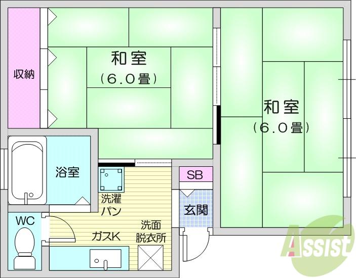 七曲ハイツⅠ(2K/2階)の間取り写真