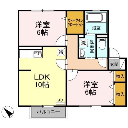 ステラ I(2LDK/1階)の間取り写真