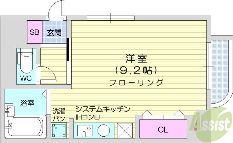 ベルシティ五橋(ワンルーム/6階)の間取り写真