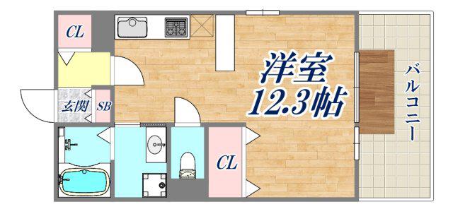 リバーハイツB棟(ワンルーム/1階)の間取り写真