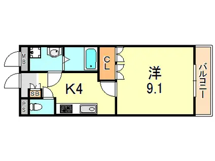 レジデンスE&R(1K/2階)の間取り写真