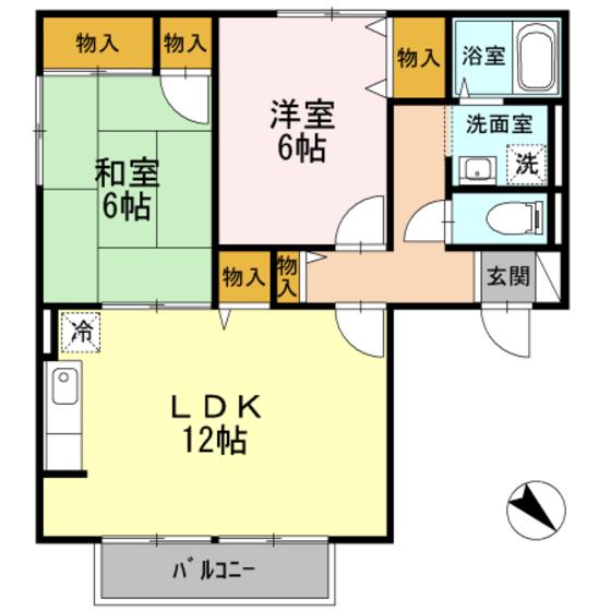 プリムローズIII A棟(2LDK/2階)の間取り写真