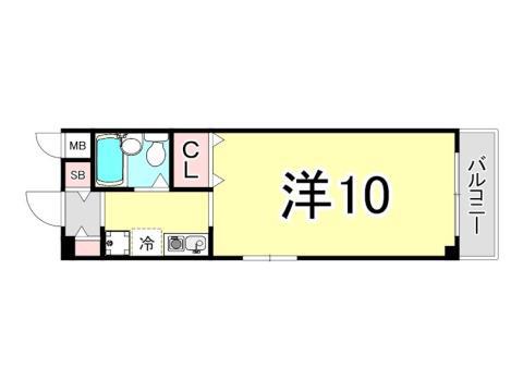 ヒルズコート海岸通(1K/4階)の間取り写真