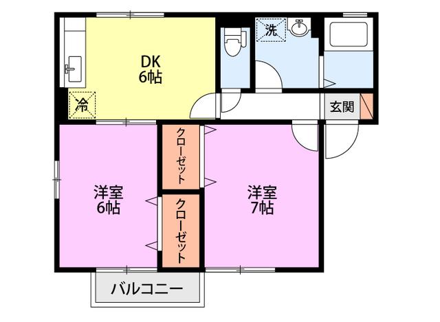 スクエア(2DK/1階)の間取り写真