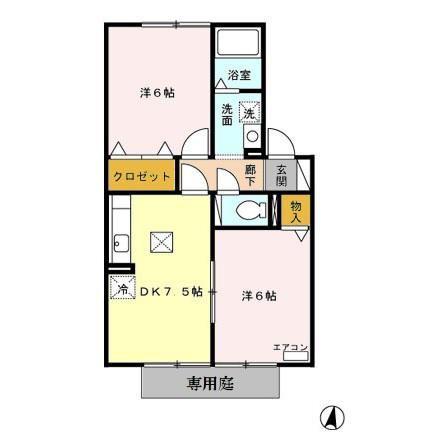 PLAIRE C棟(2DK/1階)の間取り写真