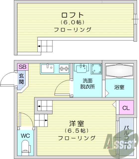 ハーモニーテラス長町3(1K/1階)の間取り写真