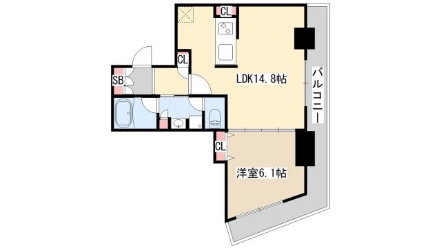 ジークレフ新神戸タワー(1LDK/16階)の間取り写真