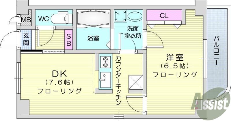 WISH BONE HILLS(1DK/4階)の間取り写真