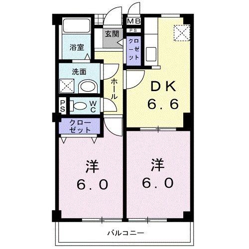 アネックス(2DK/2階)の間取り写真